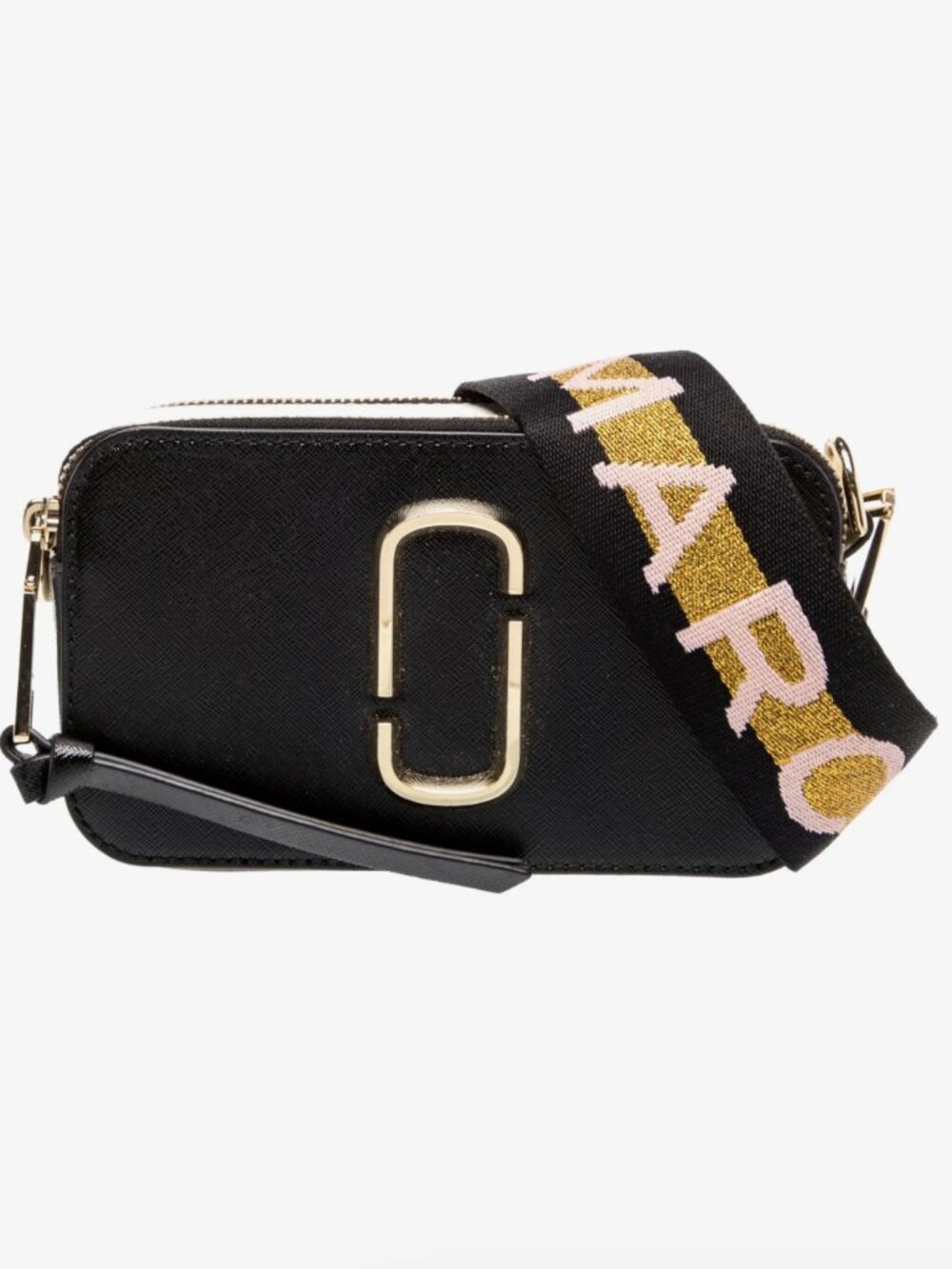 Marc Jacobs Snapshot Crossbody Bag Black Gold Pink Strap Like New